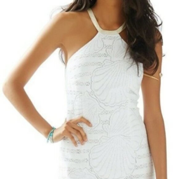 LILLY PULITZER Jenna White Halter Shell Shift Dress Small - Picture 2 of 16